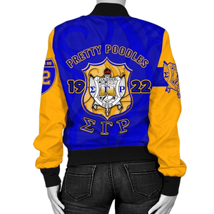Chaqueta de Satén Sigma Gamma Rho SGRho 1922 Azul Real con Letras Griegas Doradas, Chaqueta Bomber para Mujer - Product Image 2