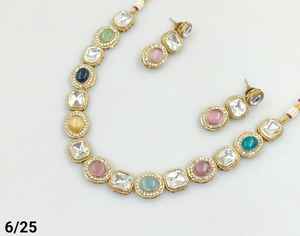 Diseñador de fiesta desgaste AntiquePlated Kundan piedra joyería tradicional hermoso diseño Simple gargantilla collar pendiente para mujer - Product Image 5