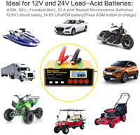 Chargeur de batterie 12-24V avec affichage LED et pince de connexion pour batteries de voiture et de moto