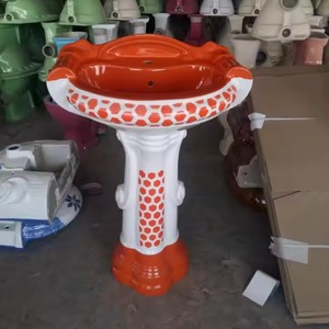 Artículos Sanitarios de porcelana Juego de pedestal de lavabo de ley grande Lavabo Fregadero de soporte Libre en conjunto de diseñador de color rústico de madera - Product Image 1