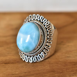 Wholesale 925 Sterling <b>Silver</b> Boho Dainty Larimar <b>Statement</b> <b>Rings</b> for Women Anniversary Partywear Gift - Product Image 1