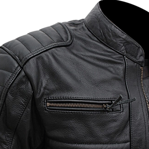 Veste de moto en cuir véritable noir motard avec armure noire dans un nouveau style vente en gros - Product Image 3
