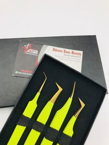 Pince à épiler professionnelle d'extension de cils en acier inoxydable enduit de vert néon de chaux outil de beauté à forte adhérence Durable pointe de Volume - Product Image 6