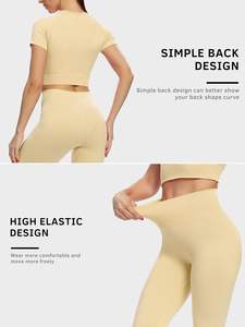 Ensemble de fitness pour femmes, vêtements de sport, OEM personnalisé, leggings de yoga extensibles de qualité supérieure, vente en gros, taille élastique - Product Image 3