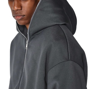 Logo personnalisé Streetwear Style Surdimensionné Full Face Zipper Hoodies Lourd Double Fermeture Éclair Pull Blanc Hommes Full Zip Up Hoodie - Product Image 5
