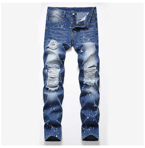 Pantalon en denim léger de haute qualité pour hommes délavé déchiré Skinny Fit Hip Hop écologique lavé en détresse toile Jeans - Product Image 2