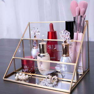 Boîte de rangement de bijoux personnalisable en verre avec cadre en métal or rose de luxe moderne pour les femmes avec stockage d'affichage élégant - Product Image 4