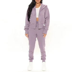 Ensemble de survêtements pour femmes 2025, vêtements de sport actifs, coupe ajustée, sweat-shirts en coton respirants, survêtements pour femmes, logo personnalisé - Product Image 4