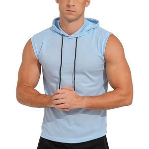 OEM Custom <b>Men's</b> Summer <b>Sleeveless</b> Gym <b>Hoodie</b> Oversized Breathable Muscle 3D Embroidery French Fabric Plain Dyed Solid XS Size - Product Image 4