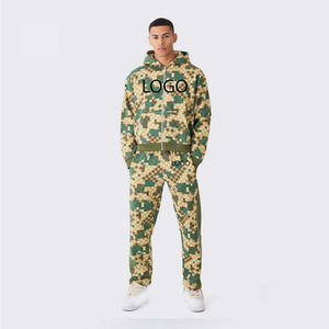New Sublimation Print Custom logo Oversized Cropped <b>Zipper</b> <b>Hoodie</b> and Baggy Sweatpants Set Camo Tracksuit for <b>Men</b> Pullover Wear - Product Image 1