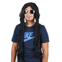 Perruque dreadlocks noire avec perles colorées superposées, raie au milieu, couverture complète pour hommes, longueur aux épaules et bande solide