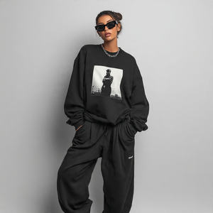 Sweat-shirt à capuche pour femme, épaules tombantes, imprimé, ensemble de survêtement, polaire d'hiver, 460 g/m², design en strass - Product Image 1