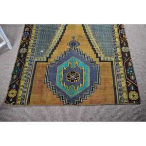 Alfombra Turca Vintage Pequeña de 3.3x3.6 pies (102x110 cm), Alfombra Azul Marroquí - Product Image 5