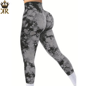 Pantalones de Yoga para Mujer, Cintura Alta, Tela de Encaje, Transpirables, Tie-Dye, Sin Costuras, Estilo Dulce, Color Durazno - Product Image 1