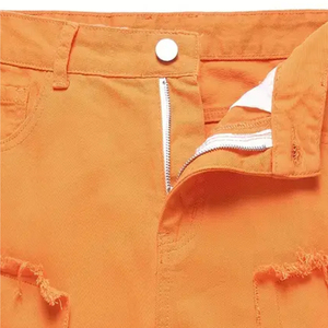 Short en jean déchiré au genou, style décontracté, style de détresse écologique 100% coton avec logo personnalisé, vente en gros - Product Image 6