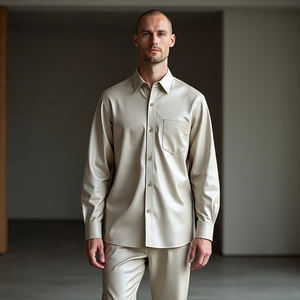 เสื้อเชิ๊ตหนังผู้ชายคอปกแบบเปิดลงระบายอากาศได้ดีมีกระเป๋าคู่และหนังวัว - Product Image 2