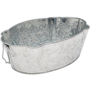 Oval Shape Galvanized Metal Flower Planter With <b>Wood</b> Handles for Outdoor Home & Garden Decorative Handicrafts - Product Image 4