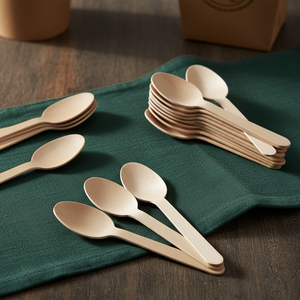 Cuillères en bois écologiques de 140 mm, biodégradables, en bois de bouleau, couverts jetables durables pour les restaurants - Product Image 1