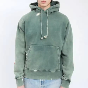Sudadera con capucha lavada con ácido de algodón 100% de fabricante OEM, ropa de calle de alta calidad, Sudadera con capucha desgastada vintage, ropa de invierno con logotipo personalizado - Product Image 1