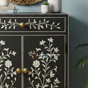ตู้เก็บของลายดอกไม้ฝังกระดูกสีดำ ดีไซน์ทันสมัย เป็นมิตรกับสิ่งแวดล้อม ขายส่ง มี 1 ลิ้นชัก สำหรับห้องนั่งเล่นหรือทางเข้า มีจำหน่ายแล้ว - Product Image 3