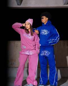 Ensemble 2 pièces de haute qualité pour adultes survêtements pour hommes et femmes sérigraphie décolorée avec strass pour l'hiver - Product Image 2