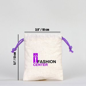 Purple Handle Cotton Canvas <b>Pouch</b> 4 W X 5 H Inch Size 100% Customizable Flexible Gift Packaging Bags Pure Eco Friendly Gifting - Product Image 3