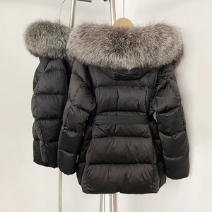 Veste d'hiver de luxe 2025, grande, en fourrure de renard naturelle, à capuche, en duvet, pour femmes, épaisse, chaude, imperméable, parka à ceinture - Product Image 3