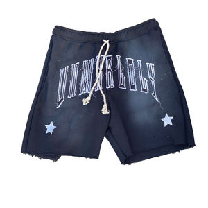 Pantalones cortos de chándal de algodón con bordado desgastado y logotipo personalizado, pantalones cortos con cordón personalizados con borde cortado, pantalones cortos con lavado ácido para hombre 2024 - Product Image 6