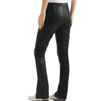 Pantalon de luxe pour femme en cuir véritable, fait main, en peau de mouton, avec dentelle, taille haute, fermeture boutonnée, écologique, coupe classique, streetwear, hiver