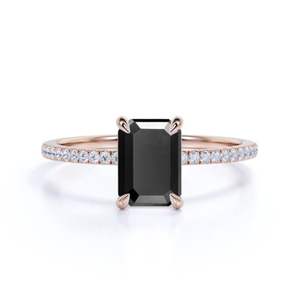 Bague en diamant noir et blanc taille émeraude avec Accents Bague de fiançailles pour femme - Product Image 3