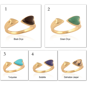 Natural <b>green</b> onyx gemstone ring heart cabochon adjustable ring anti tarnish brass 18k gold plating fashion <b>jewelry</b> - Product Image 2