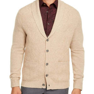 Cardigan da Uomo Tasso Elba 100% Cotone Taglia Grande con Motivo Floreale Chiusura a Cerniera e Bottoni in Cashmere Marrone - Product Image 2