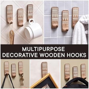 Boho Style Wooden Adhesive <b>Hooks</b> Decorative Sticky <b>Wall</b> <b>Hooks</b> With No Damage Drywall <b>Key</b> Holder and Clothing Hanging Storage - Product Image 3