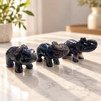 Figurine d'éléphant en fluorite de 9 cm, sculptée, polie, cristal violet bleu, pour la décoration intérieure et les collectionneurs de cristaux
