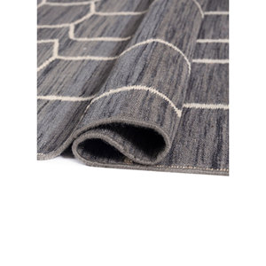 พรมขนสัตว์ทอแบบเรียบสีเทาและสีดำ รุ่น Indusbar Dwrm-117 ลายเรขาคณิตและลวดลายนามธรรม รูปทรงสี่เหลี่ยมผืนผ้าและลายทาง สำหรับใช้ปูพื้นบ้าน - Product Image 2