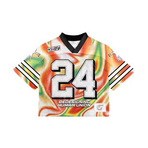 Uniforme de football brodé vêtements de football logo d'équipe maille surdimensionnée Boxy Fit chemises de sport recadrées maillot américain - Product Image 1