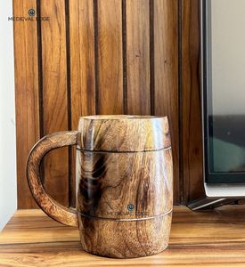 Chope en bois de rose indien classique rustique faite à la main, écologique, taille personnalisée, accessoire pour servir de la bière, du café, des boissons, ensembles de bar - Product Image 2