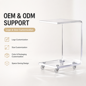Modern Clear Acrylic C Shaped Rolling Side Table with Wheels Transparent Lucite Sofa End Table Mobile Snack Cart for Home - Product Image 1