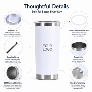 Custom Logo 20oz Straight Car Tumbler 304 Stainless Steel Vacuum <b>Insulated</b> Travel <b>Mug</b> With Straw and Splash Proof Lid For Daily - Product Image 2