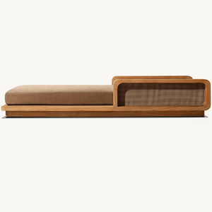 Chaise longue individuelle en teck de bonne qualité pour la plage ou le bord de piscine, au design moderne avec coussins - Product Image 4
