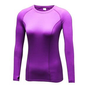 Hauts de compression de vêtements de sport personnalisés OEM chemises de compression à col rond et à manches longues pour femmes conception vierge ajustée à prix bon marché - Product Image 1