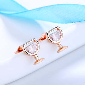 Orecchini in Oro Rosa 14K e Argento Sterling con Cristalli Swarovski Stile Calici da Vino - Product Image 2