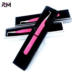 Pinces à extensions de cils en fibre RMI, acier inoxydable avec poignée diamantée, pointe argentée, 90 degrés, 3 points différents - Product Image 5