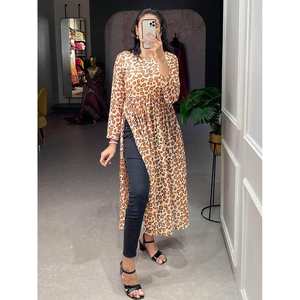 Adorable Kurti Estilo Vintage para Mujer, Talla XL, Estampado Animal Marrón, Chifón, Corte Nayra, para Uso Diario en Otoño y Primavera, Decoración con Logotipo - Product Image 3