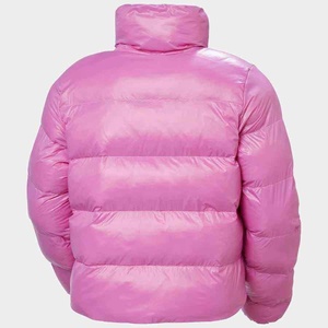 Custom Women's Cropped Puffer Coat Pink Glossy High <b>Neck</b> <b>Padded</b> Outerwear Wholesale Oem Manufacturer Shiny Quilted Bubble Top - Product Image 4