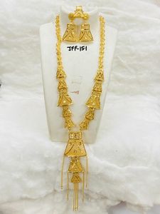 Ensemble de collier de bijoux de mode de Dubaï plaqué or 24 carats boucles d'oreilles bracelets peignes broches en cuivre pour la Bulgarie - Product Image 3