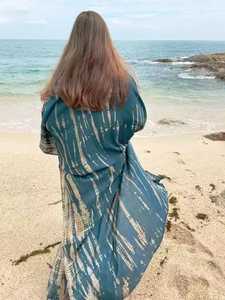 ชุดกิโมโนผ้าเรยอนมัดย้อมสวยสำหรับผู้หญิงชุดคลุมยาวถึงพื้นแขนยาวสำหรับวันหยุดฤดูร้อนผ้าทอสไตล์โบฮีเมียนชายหาดระบายอากาศได้ - Product Image 3