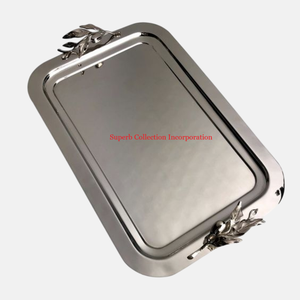 Vente en gros Plateau de service créatif en acier inoxydable avec poignée en forme de branche d'olivier pour la restauration pour les fêtes de mariage et le service de desserts - Product Image 2