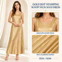 Robe longue trapèze sans manches à col rond personnalisée pour femme, avec estampage à chaud doré, idéale pour les occasions de boutique, OEM ODM Marque Privée