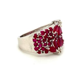 Diamant rubis Style fleur en argent Sterling. Bague 925 pour femmes pierres précieuses naturelles grandes bagues de mariage - Product Image 2